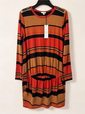 Little Marc Jacobs Red and Brown Striped Long Sleeve Shift Dress